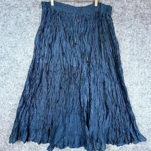 Vintage Just Class Skirt Womens Medium Blue Crinkle Bell Tassel Boho 90s Indie